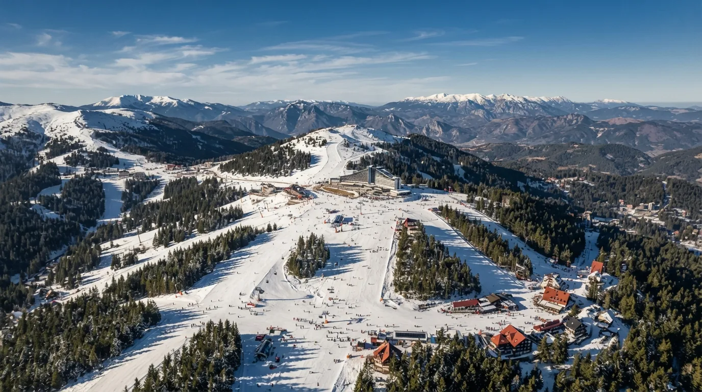 Kombi prevoz Šid → Jahorina — ski-staze Jahorine pod snegom među četinarima · Apex Travels