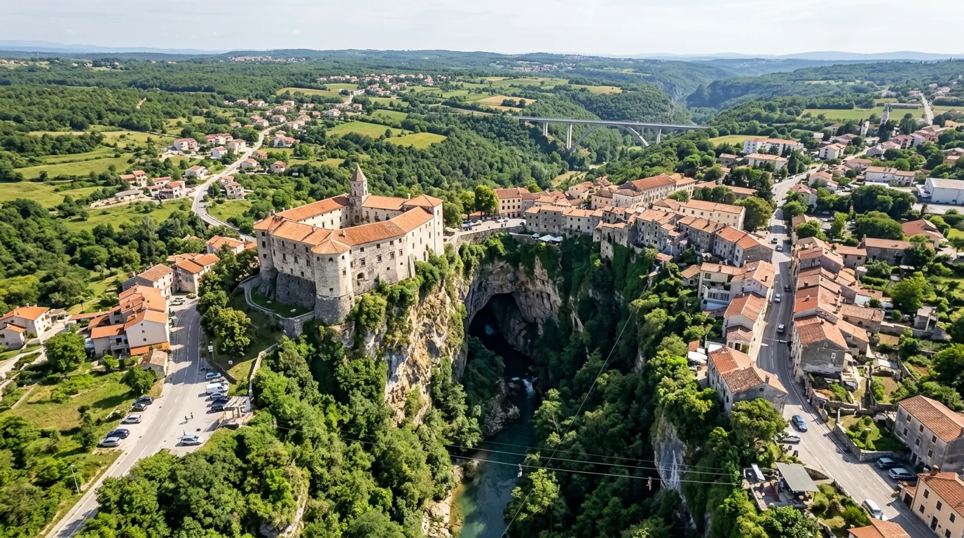 Kombi prevoz Beograd → Pazin — Pazinski kaštel iznad jame i kanjona Pazinčice · Apex Travels