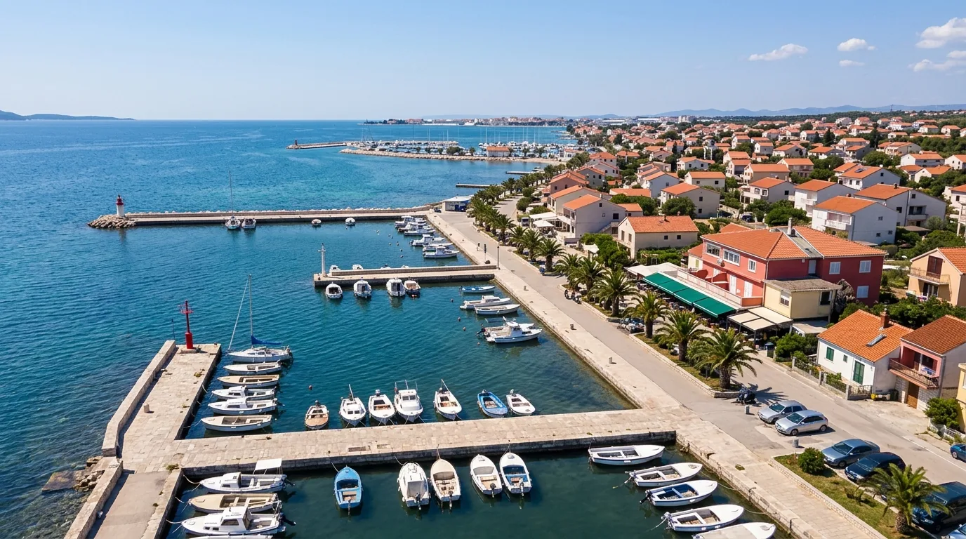 Kombi prevoz Novi Sad → Bibinje — Plaže od oblutaka: lučica sa lukobranom i malim svetionikom u Bibinjama