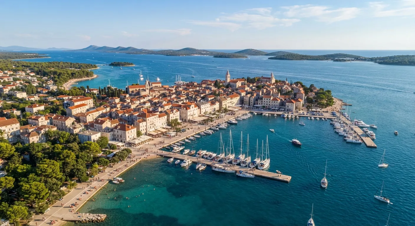 Kombi prevoz Beograd → Biograd na Moru — Biograd na Moru sa lukom, ostrva Pašmanskog kanala u pozadini · Apex Travels