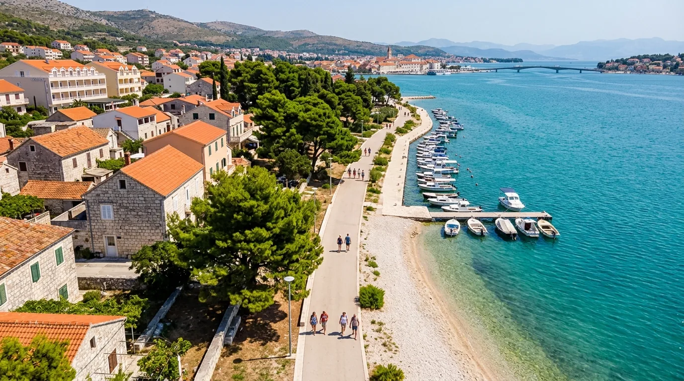Kombi prevoz Beograd → Seget Donji — Plaže i šetalište do Medene, 2 km od Trogira: šetalište i šljunkovita plaža