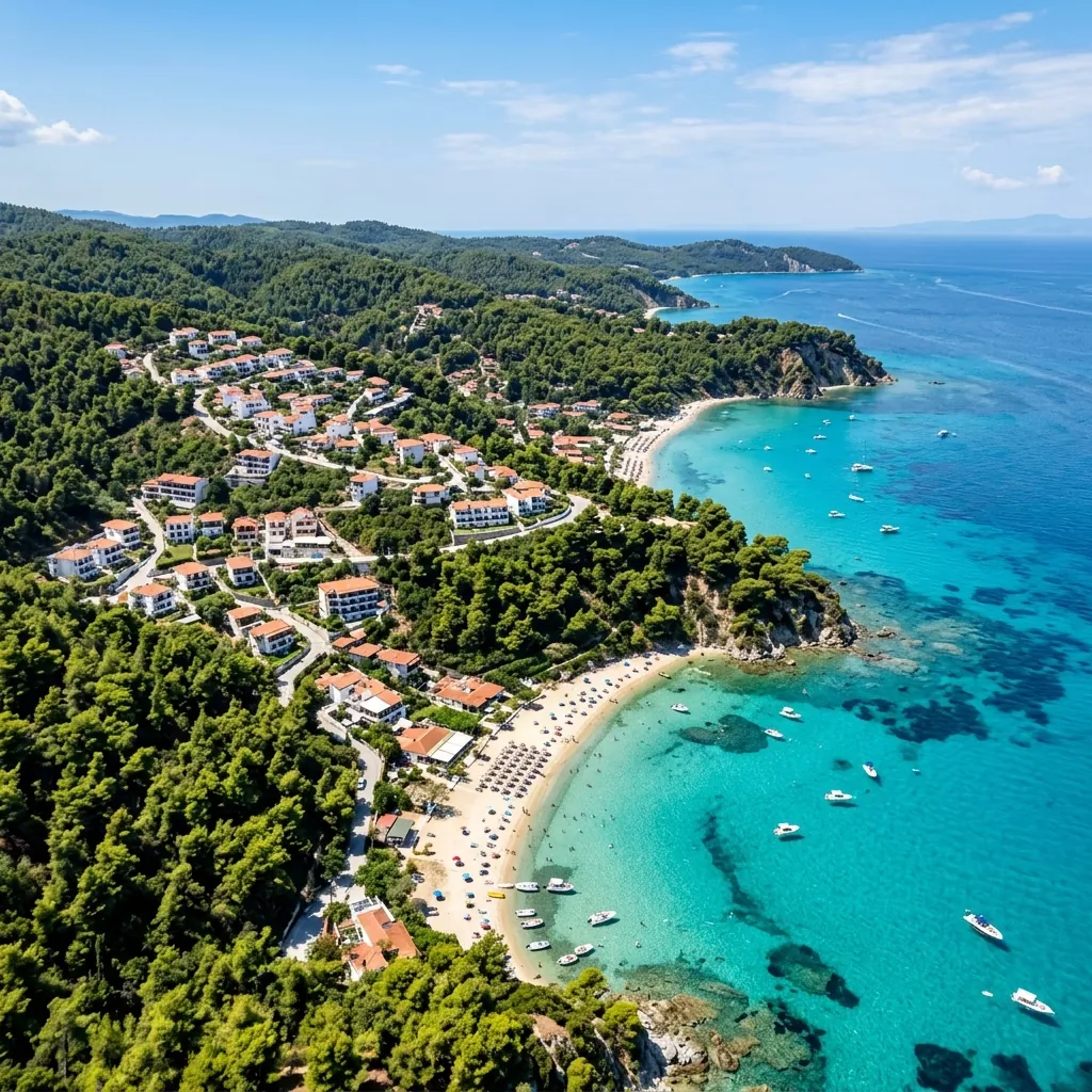 Plaža Kriopigija u Kasandri sa borovom šumom koja se proteže do same obale