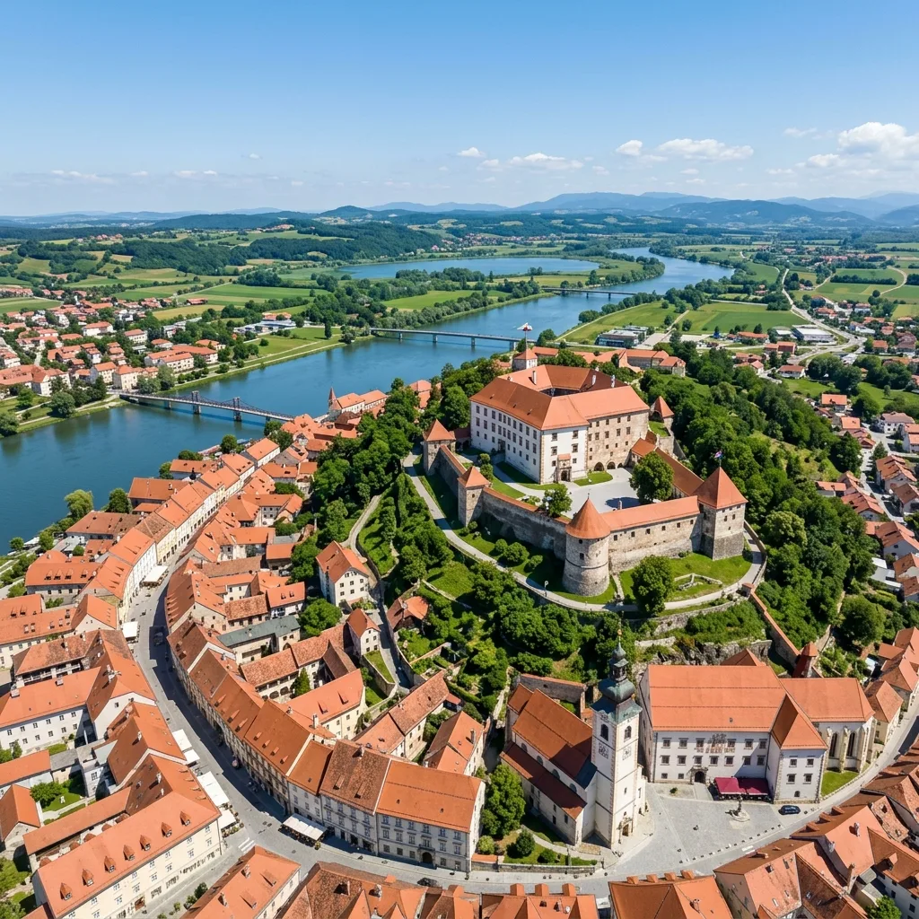 Ptujski grad iznad Drava reke i centra najstarijeg slovenačkog grada